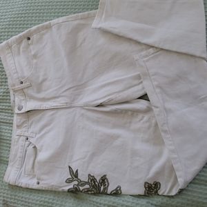 Universal thread white skinny crop jeans with embroidery